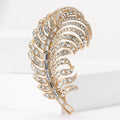 Large Curved Crystal Feather Brooch in Silver or Gold Tone view 2