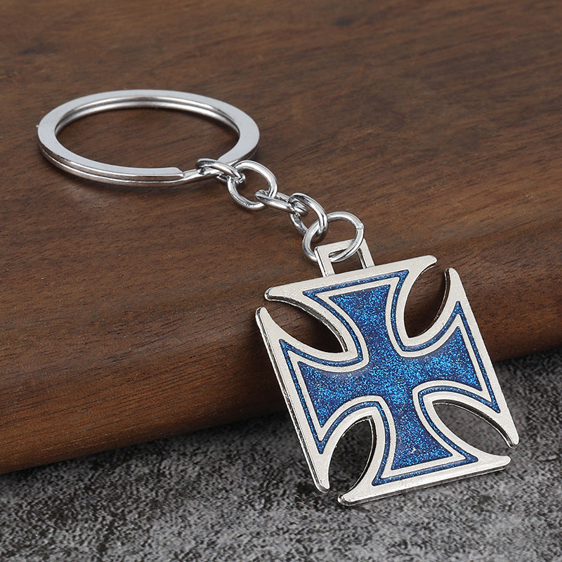 Vintage Cross Flower Enamel Keychain Hip Hop Metal Pendant