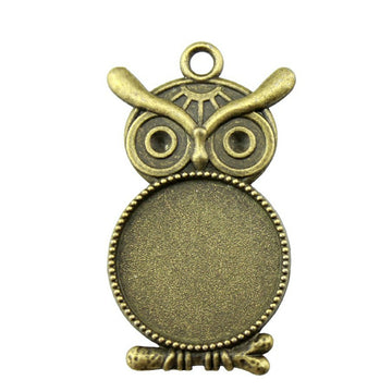 Owl Shaped Antique Bronze Oval Pendant Setting For Jewelry Making