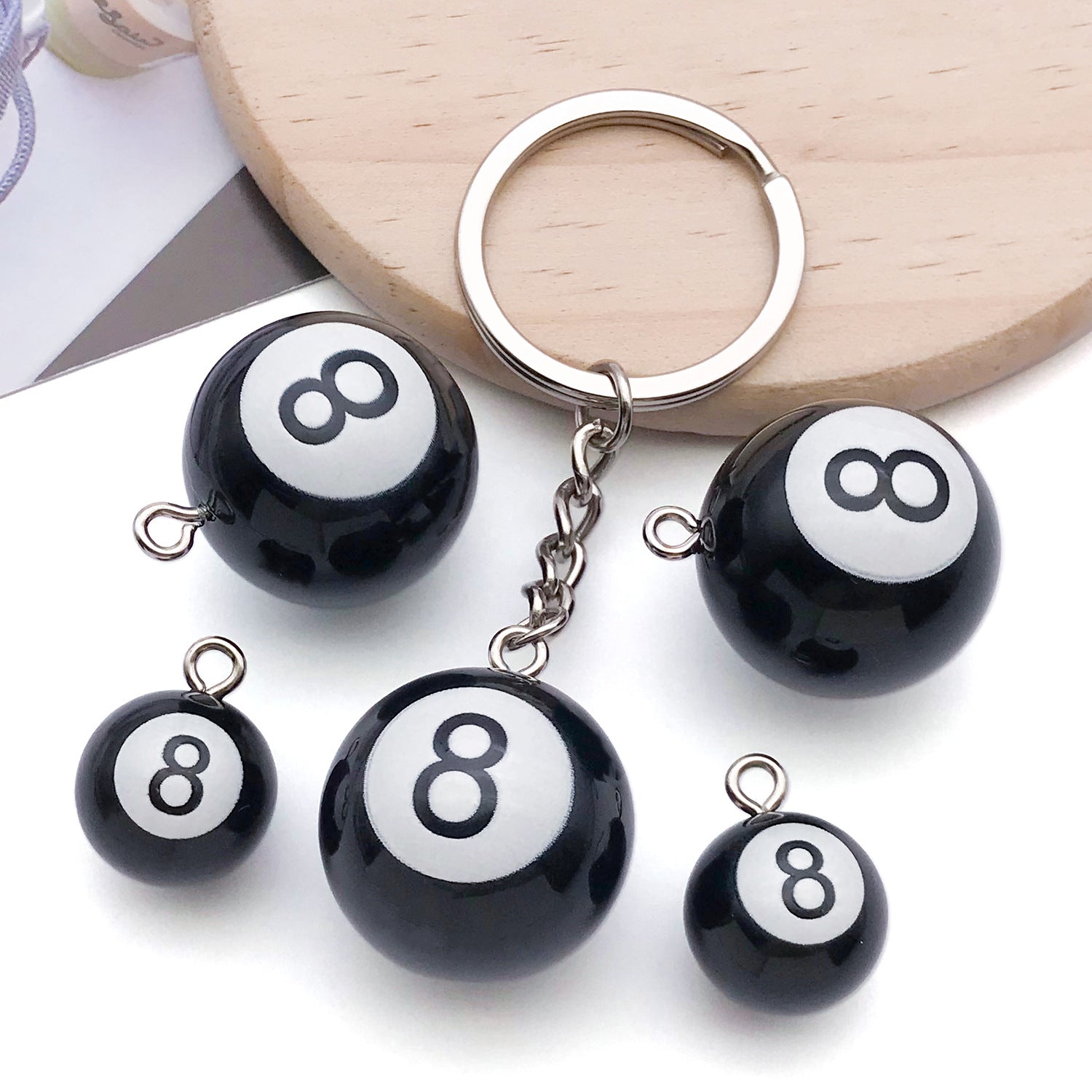 Acrylic Black 8 Billiard Ball Charm Pendant for DIY Keychain Bag and Clothing Decor