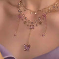 Gold Layered Butterfly Crystal Tassel Necklace Purple Accents view 1
