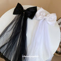 Large Satin Bow Mesh Tulle Streamer Duckbill Hair Clips view 2