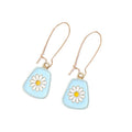 Gold Tone White and Blue Daisy Long Hook Earrings in Seven Designs view 5