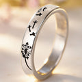 Silver Dandelion Engraved Slim Band Fashion Ring Sizes 6-10 view 2