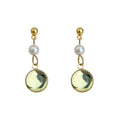 Gold Tone Pearl Pale Green Glass Cabochon Drop Earrings view 5