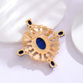 Blue Gold Tone Cross Openwork Crystal Pearl Look Metal Brooch Pin view 3