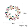 Floral Crystal Wreath Brooch With Green and Burgundy Leaves view 5