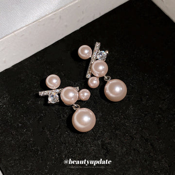 Faux Pearl and Crystal Branch Drop Earrings with Crystal Accents