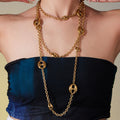 Long Hollow Coffee Bean Station Necklace Gold Or Steel Tone view 1