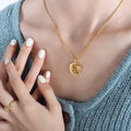 Sun Moon Star Openwork Round Pendant Necklace Gold Steel view 3