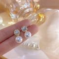 Gold Crystal Halo Pearl Drop Stud Earrings Round Circle Posts view 4
