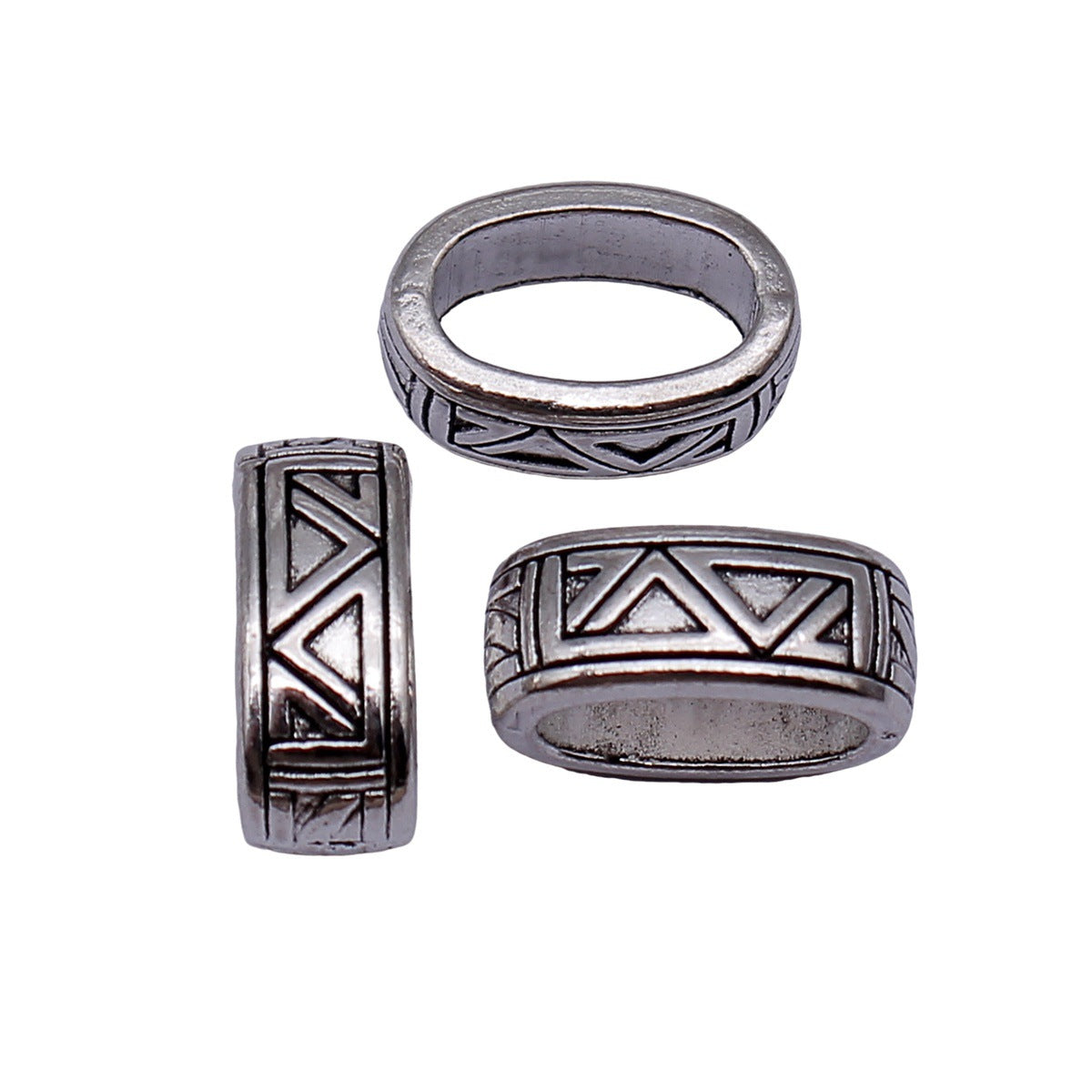 15x10x6.2mm 2.1g Antique Silver Zinc Alloy Oval Triangle Pattern Large Hole Beads for Bracelet Making