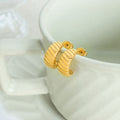 Ribbed Twisted C Shape Crescent Stud Earrings Gold Steel view 3