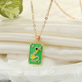 Gold Tone Rectangular Enamel Snake Card Pendant Necklaces view 4