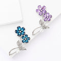 Double Crystal Flower Brooch With Curved Stem and Pearl Accent view 1