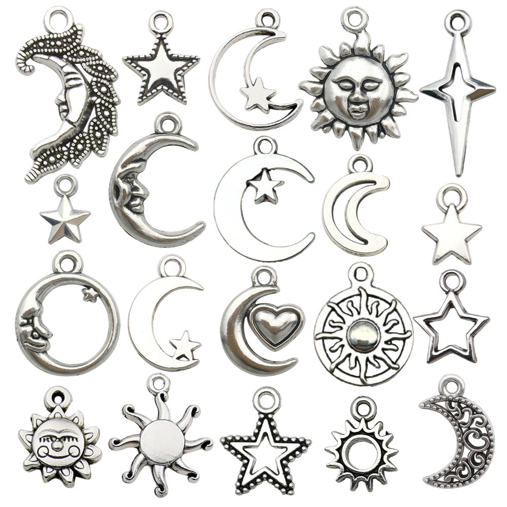 Antique Silver Zinc Alloy Sun Moon Star Charm Pendant for DIY Necklace Bracelet Making
