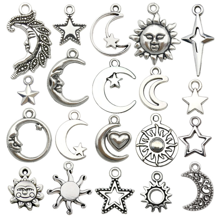 Silver-Tone Sun and Moon Metal Charms with 21 Listed Options