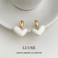 Gold Tone White Heart Drop Stud Earrings For Women view 4