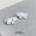 Silver Blue Outline Cartoon Cat Stud Earrings Pair view 3