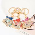 Rhinestone Pig Keychain Gold Metal Bow Four Color Options view 1