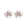 Yarn Flower and Faux Pearl Earrings in Pink and Lavender view 5