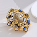 Gold Tone Silver Tone Woman Portrait Crystal Metal Brooch Pin view 5