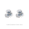 Silver Tone Crystal Flower Stud Earrings Blue Gradient view 4