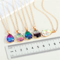 Gold Tone Faceted Teardrop Crystal Pendant Necklaces in Five Colors view 2