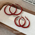 Red and Dark Green Resin Hoop Earrings in Three Sizes view 3