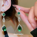 Crystal Teardrop Drop Stud Earrings with Polished Metal Details view 3