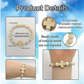 Natural Wood Bead Cross Stretch Bracelet Silver Spacers view 4