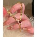 Gold Tone Red Crystal Chain Bracelet Statement Jewelry Design view 2