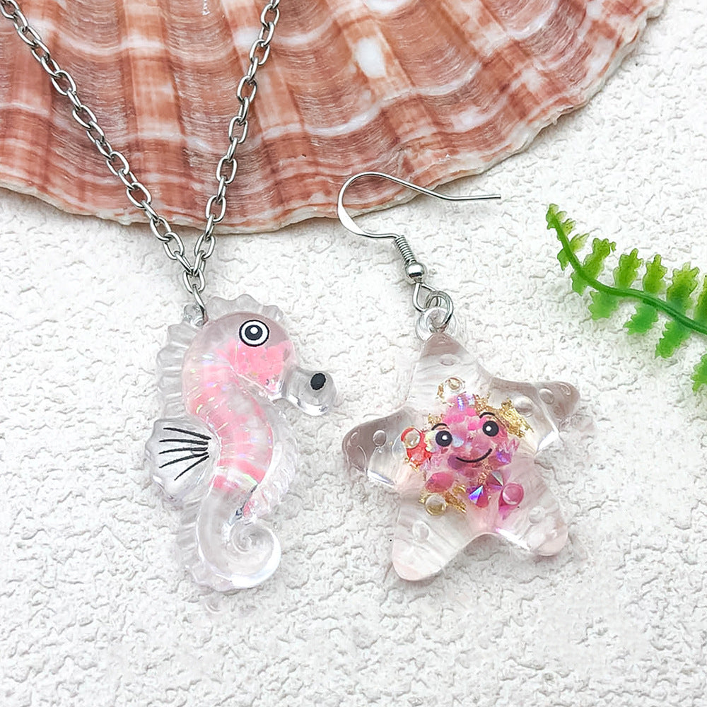Acrylic Transparent Pink Luminous Ocean Theme Charm Pendant for DIY Earrings Bag Decor