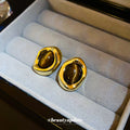 Brown Cabochon Irregular Gold Tone Statement Stud Earrings view 2