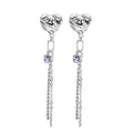 Silver Hammered Heart Drop Earrings Purple Crystal Chains view 5