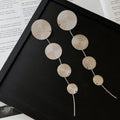 Textured Disc Long Drop Earrings in Five Metallic Colors view 10