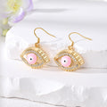 Gold Tone Crystal Halo Enamel Evil Eye Hook Earrings in Five Colors view 5