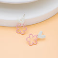 Heart Top Open Flower Asymmetric Stud Earrings in Two Colors view 2