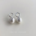 Silver Open Circle Stud Earrings Brushed Matte Sphere Drop view 6