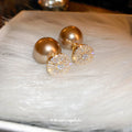 Champagne Pearl and Crystal Double Sided Stud Earrings view 4