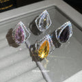 Silver Teardrop Halo Crystal Open Rings Four Colors view 2