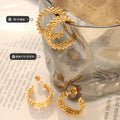 Woven Lattice Mesh C Shape Hoop Earrings Gold Steel view 2