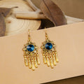 Nine Antique Gold Colored Stone Tassel Hook Earrings view 3