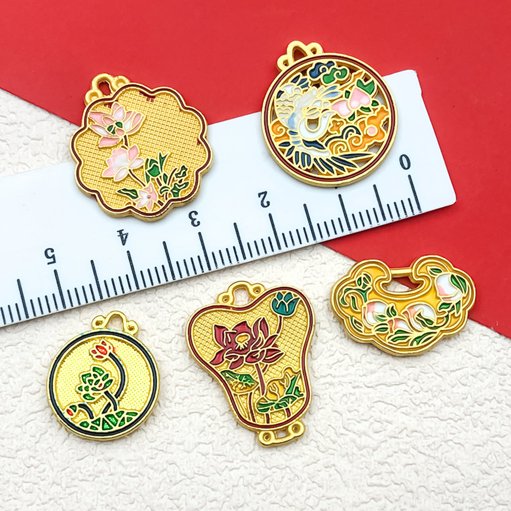 Ancient Gold Zinc Alloy Gourd Lotus Banana Leaf Fan Hollow Connector Charm for DIY Earrings