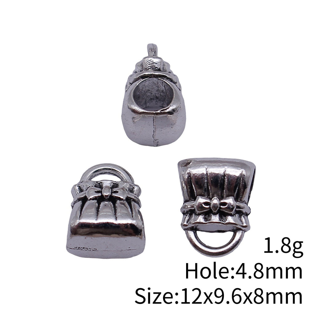 12x9.6x8mm 1.8g Antique Silver Zinc Alloy Handbag Large Hole Beads for DIY Bracelet Jewelry Making