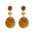 Gold-Tone Amber Resin Disc Drop Earrings Knot Connector view 5