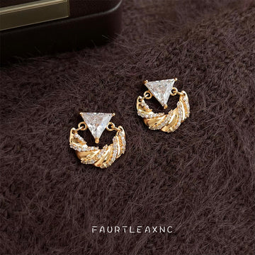 Gold-Tone Triangle Crystal Twisted Band Pavé Stud Earrings