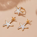 White Shell Heart Starfish Rings Earrings Charms Gold Steel view 4