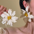 Layered Acrylic Flower Stud Earrings in White and Orange view 1