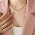 Gold Rope Chain Crystal Initial Letter Pendant Necklace view 4